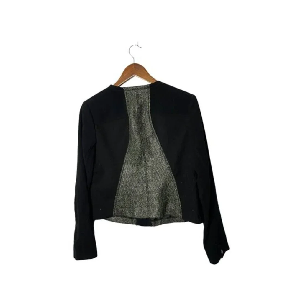 CAbi Women 3036 Mixed Media Jacket Black Green Contrast Knit Cropped Blazer Size